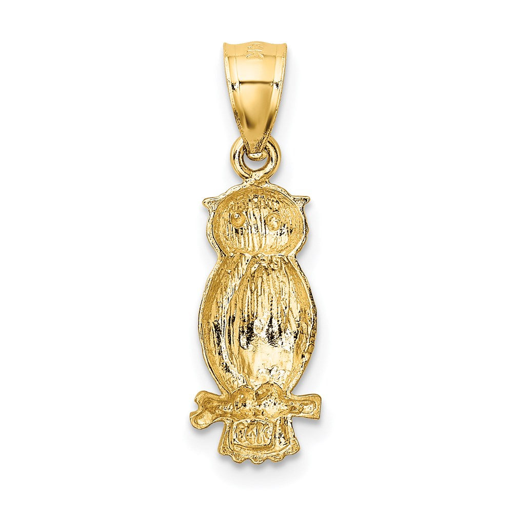 14K Gelbgold Satiniert Diamantiert Eule Anhänger