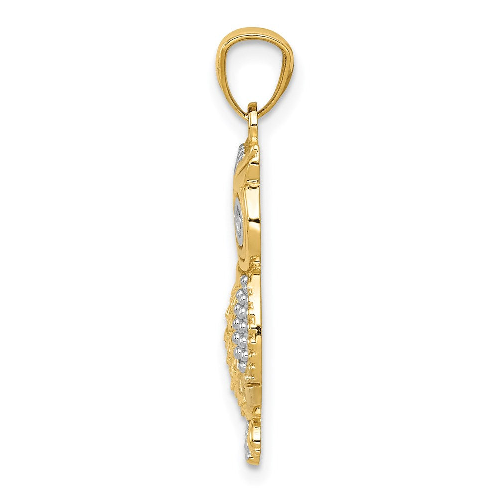 14K Gelb & Rhodium mit Poliert / Strukturiert Eule Anhänger