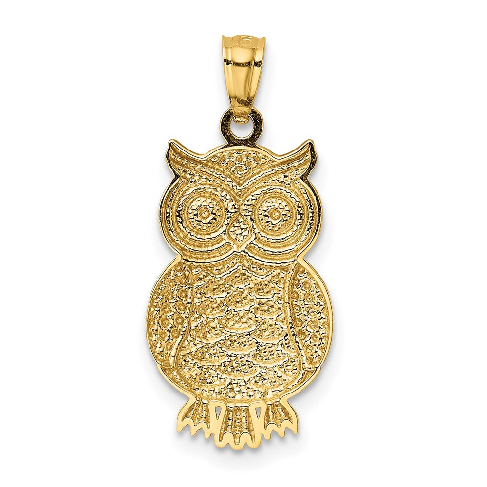 14K Gelb & Rhodium mit Poliert / Strukturiert Eule Anhänger