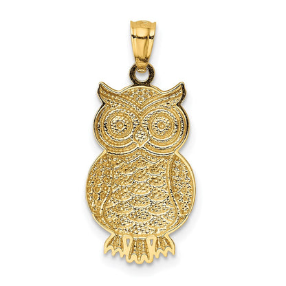 14K Gelb & Rhodium mit Poliert / Strukturiert Eule Anhänger