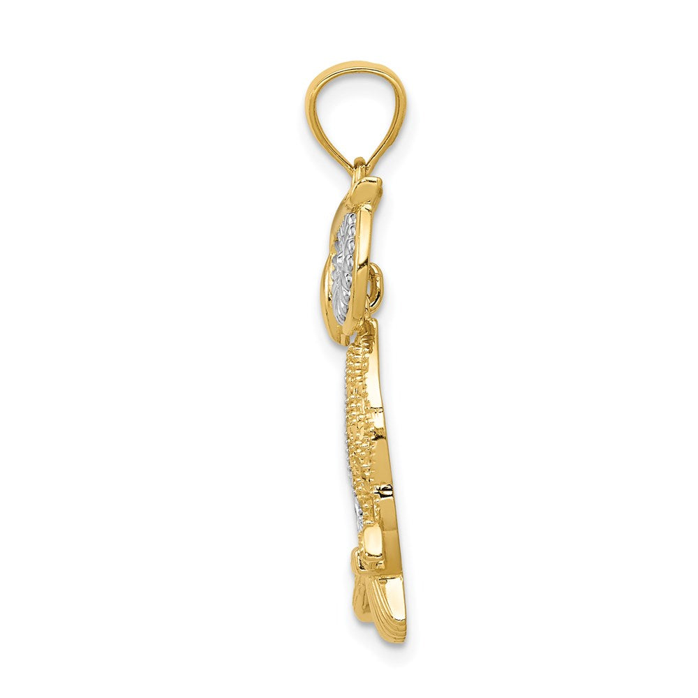 14K Gelb- und Rhodiumgold Eulen-Anhänger mit Rhodium, diamantiert, poliert und beweglich