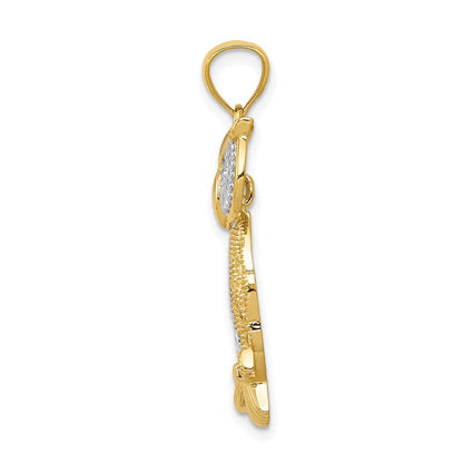 14K Gelb- und Rhodiumgold Eulen-Anhänger mit Rhodium, diamantiert, poliert und beweglich