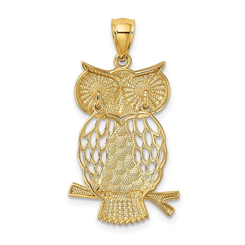 14K Gelb- und Rhodiumgold Eulen-Anhänger mit Rhodium, diamantiert, poliert und beweglich
