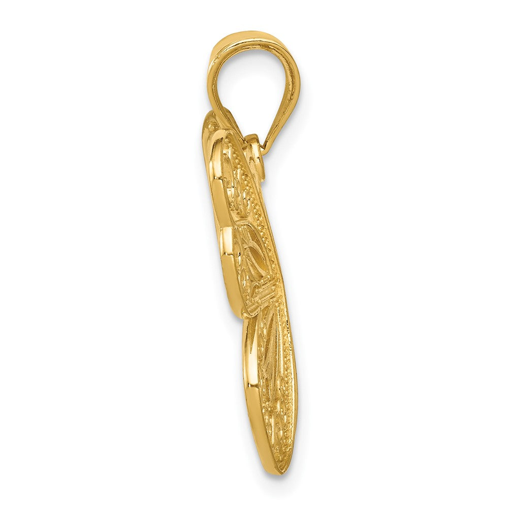 14 K Gelb- und Rhodiumgold mit poliertem Weißrhodium-Filigran-Schmetterlings-Anhänger
