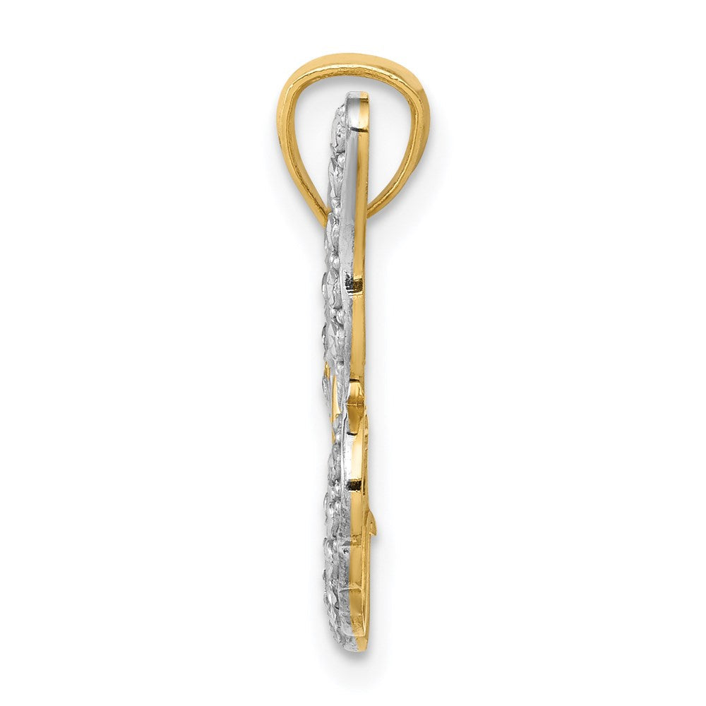 14K Gelbgold & Rhodium mit Rhodium, diamantgeschliffener, polierter, offener Schmetterlings-Anhänger