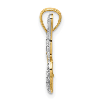 14K Gelbgold & Rhodium mit Rhodium, diamantgeschliffener, polierter, offener Schmetterlings-Anhänger