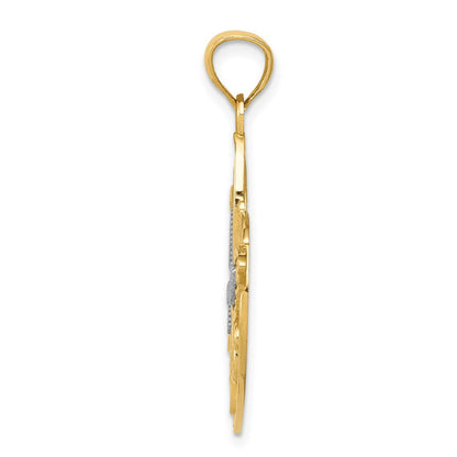 14K Gelb- und Rhodiumgold mit Rhodium diamantgeschliffener, polierter Schmetterlingsherz-Anhänger