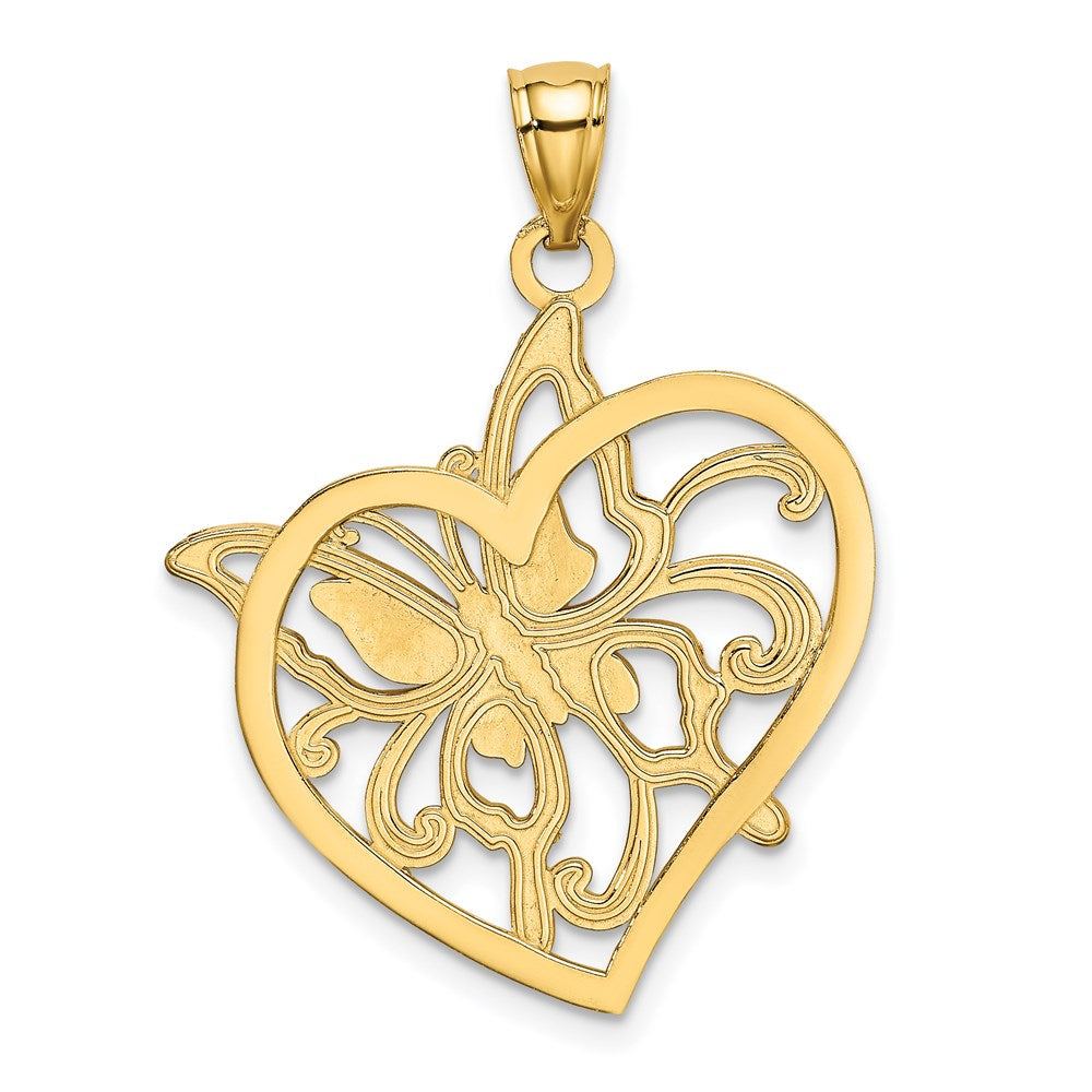 14K Gelb- und Rhodiumgold mit Rhodium diamantgeschliffener, polierter Schmetterlingsherz-Anhänger