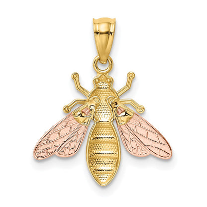 14K Bicolor mit Weiß Rhodium Poliert Biene Anhänger