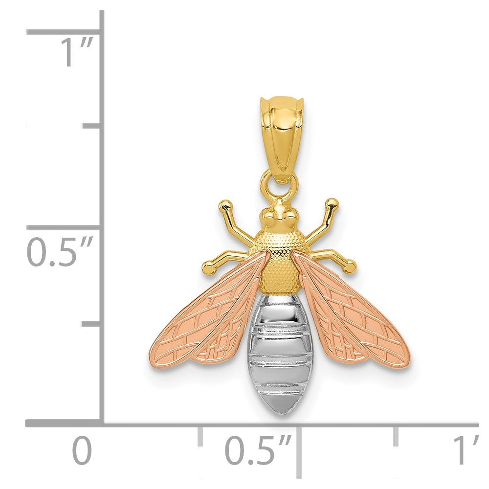 14K Bicolor mit Weiß Rhodium Poliert Biene Anhänger