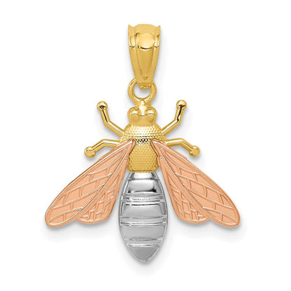 14K Bicolor mit Weiß Rhodium Poliert Biene Anhänger