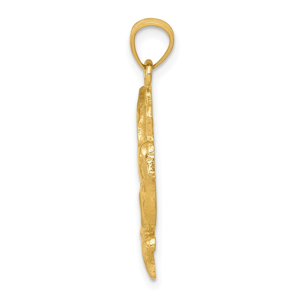 14K Gelbgold Poliert Hummingbird mit Blume Anhänger