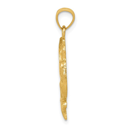 14K Gelbgold Poliert Hummingbird mit Blume Anhänger