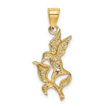 14K Gelbgold Poliert Hummingbird mit Blume Anhänger