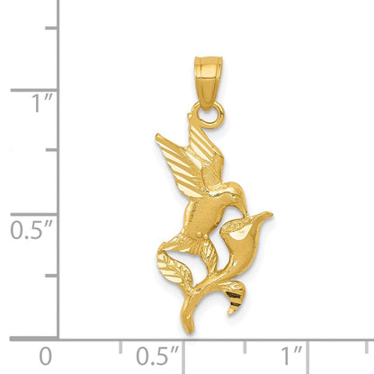 14K Gelbgold Poliert Hummingbird mit Blume Anhänger