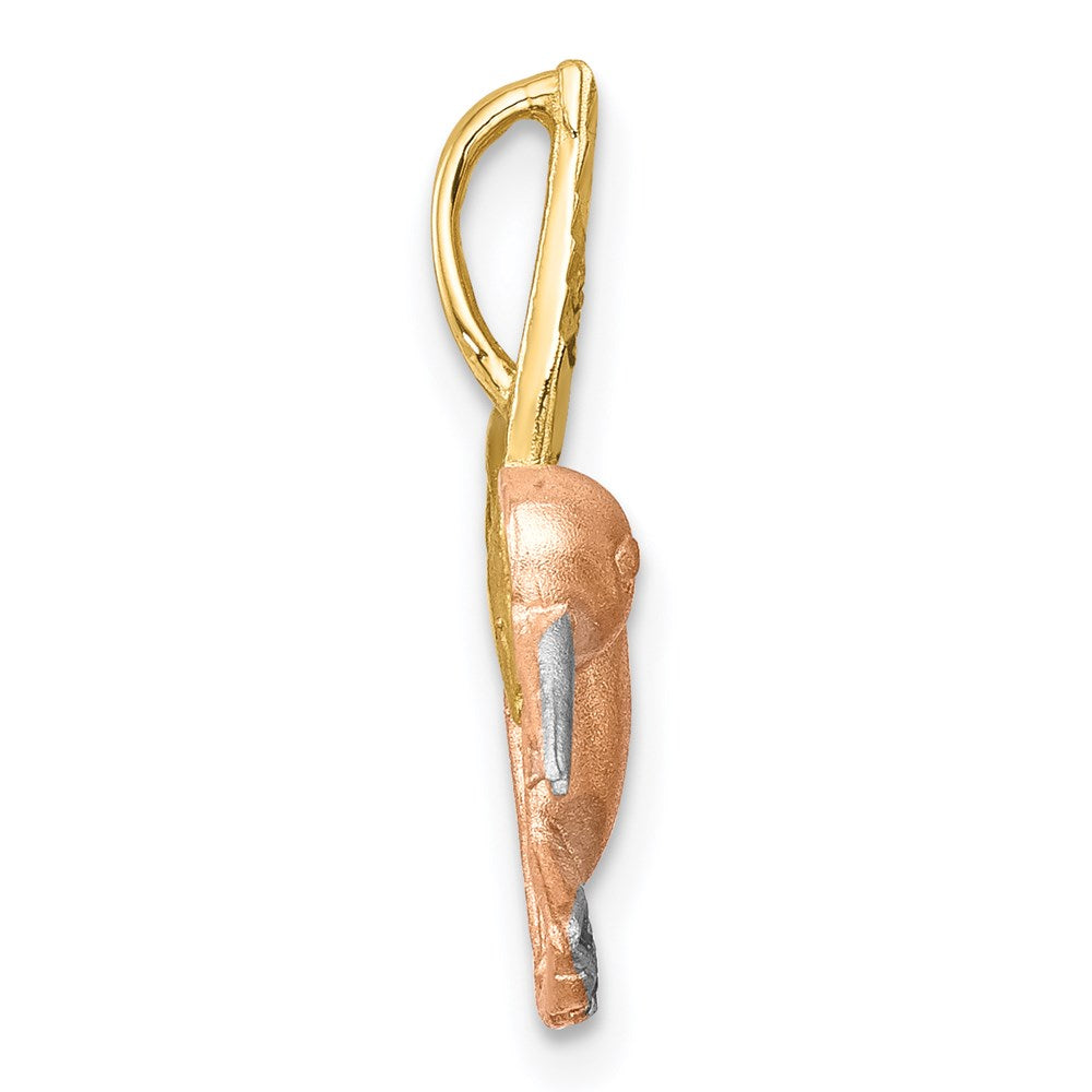 14K Bicolor Gold mit Weiß Rhodium Satiniert Diamantiert Hummingbird Anhänger