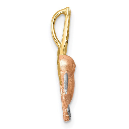 14K Bicolor Gold mit Weiß Rhodium Satiniert Diamantiert Hummingbird Anhänger