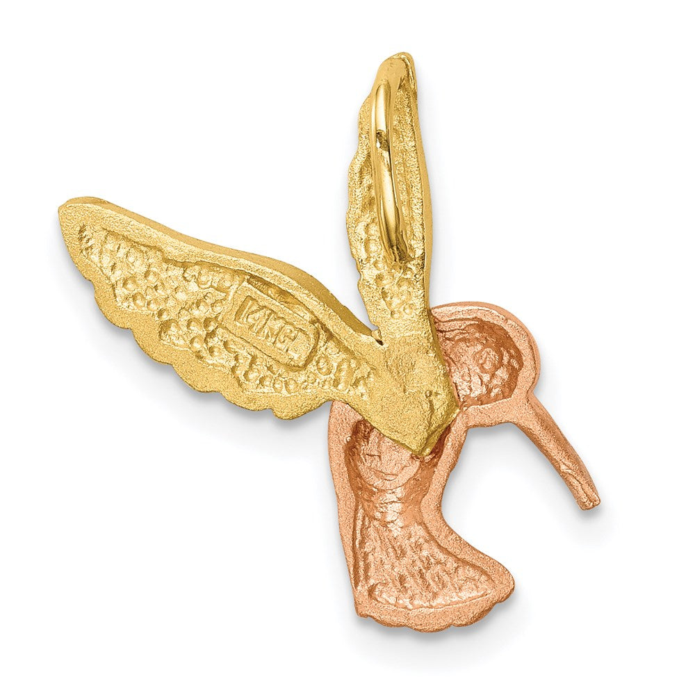 14K Bicolor Gold mit Weiß Rhodium Satiniert Diamantiert Hummingbird Anhänger