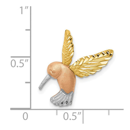 14K Bicolor Gold mit Weiß Rhodium Satiniert Diamantiert Hummingbird Anhänger