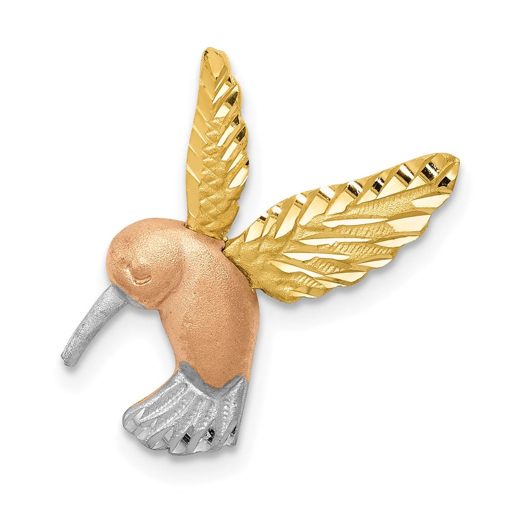 14K Bicolor Gold mit Weiß Rhodium Satiniert Diamantiert Hummingbird Anhänger