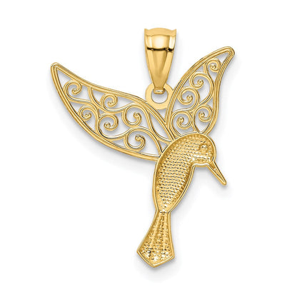 14K Gelb & Rhodium mit Rhodium Poliert Hummingbird Filigran Flügel Anhänger