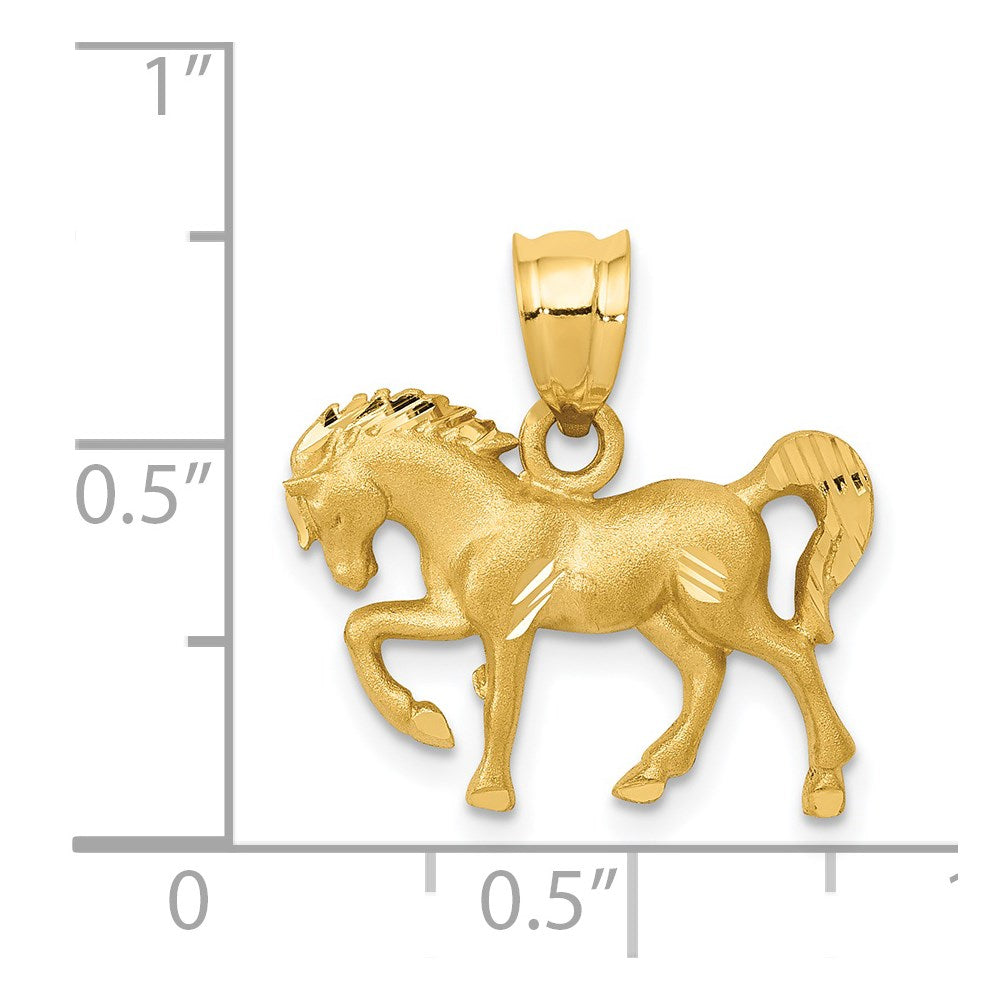 14K Gelbgold Satiniert Diamantgeschliffener Pferde-Anhänger