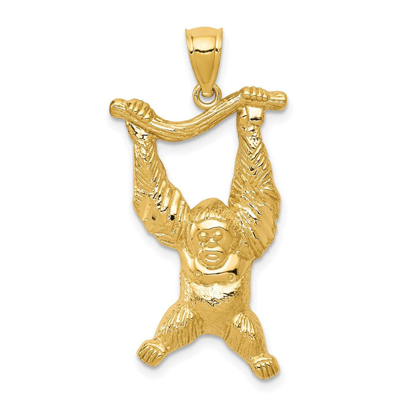 14 Karat Gelbgold Diamantgeschliffener & Strukturiert-Polierter Orang-Utan-auf-Ast-Anhänger