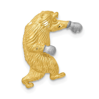 14K Gelb & Rhodium mit Weiß Satiniert Diamantiert Boxing Bär Kette Anhänger