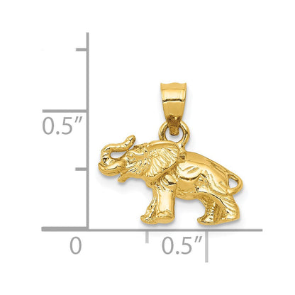 14K Gelbgold Poliert 3-D Elefant Anhänger