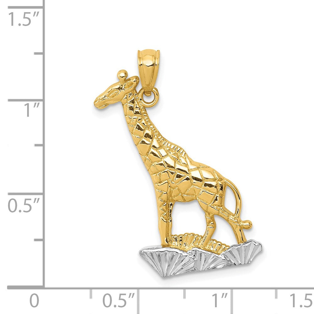 14K Gelb- & Rhodiumgold mit Rhodium diamantgeschliffener, polierter Giraffen-Anhänger