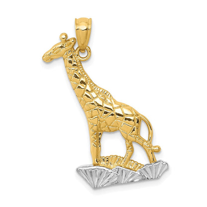 14K Gelb- & Rhodiumgold mit Rhodium diamantgeschliffener, polierter Giraffen-Anhänger