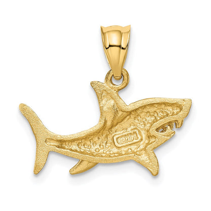 14K Gelbgold Hai-Anhänger, satiniert und diamantiert