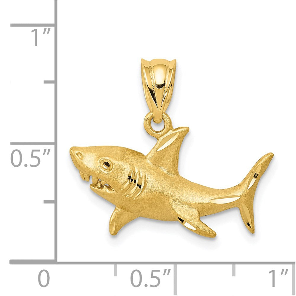 14K Gelbgold Hai-Anhänger, satiniert und diamantiert