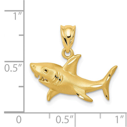 14K Gelbgold Hai-Anhänger, satiniert und diamantiert