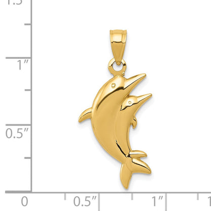 14K Gelbgold Delfin Pair Anhänger