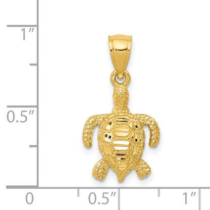 14K Gelbgold Poliert und Strukturiert Diamantiert Meer Schildkröte Anhänger