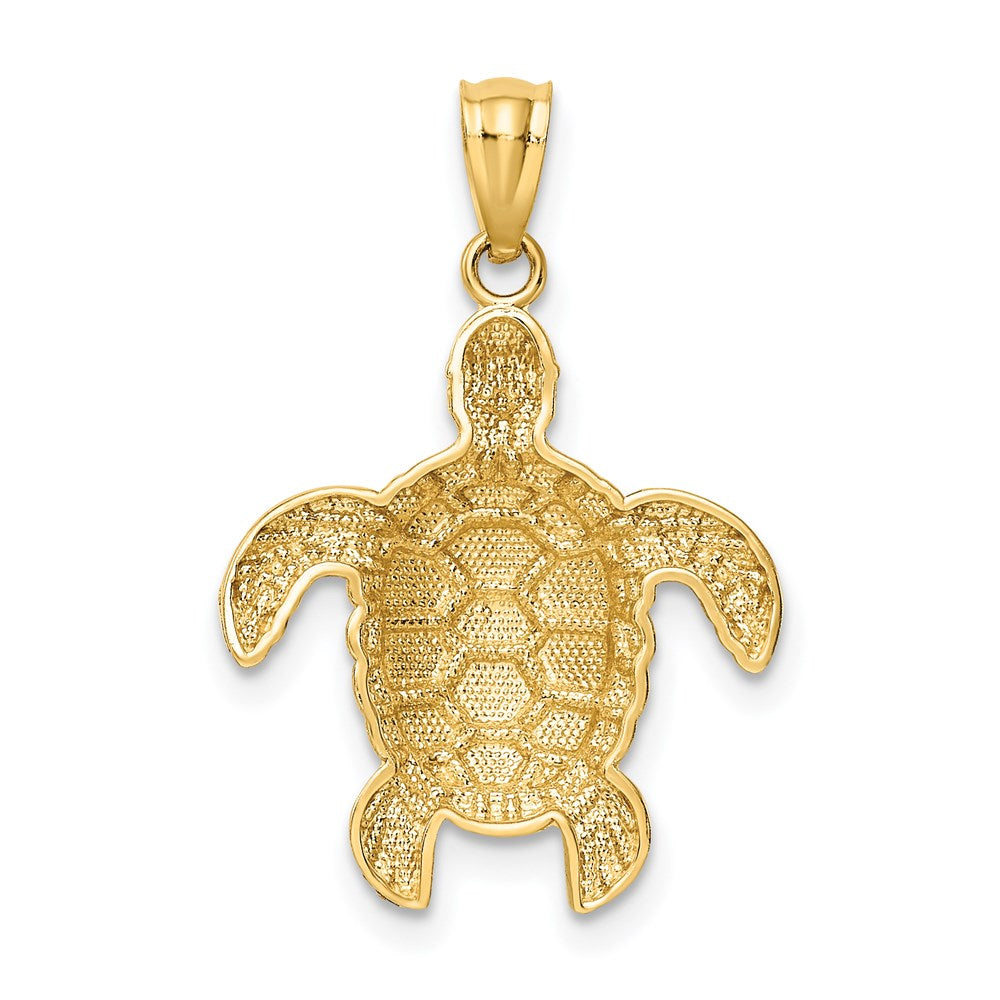 14K Gelbgold Diamantiert Poliert Meer Schildkröte Anhänger
