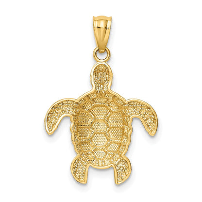 14K Gelbgold Diamantiert Poliert Meer Schildkröte Anhänger