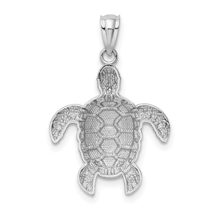 14K Weißgold Diamantiert Poliert Meer Schildkröte Anhänger