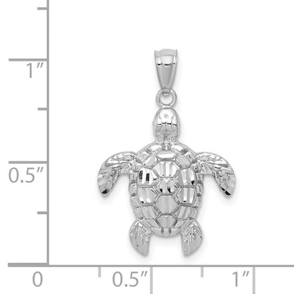 14K Weißgold Diamantiert Poliert Meer Schildkröte Anhänger