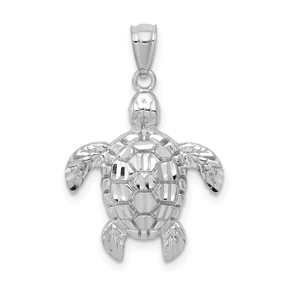 14K Weißgold Diamantiert Poliert Meer Schildkröte Anhänger