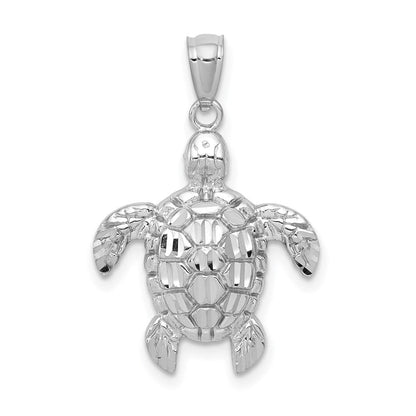 14K Weißgold Diamantiert Poliert Meer Schildkröte Anhänger