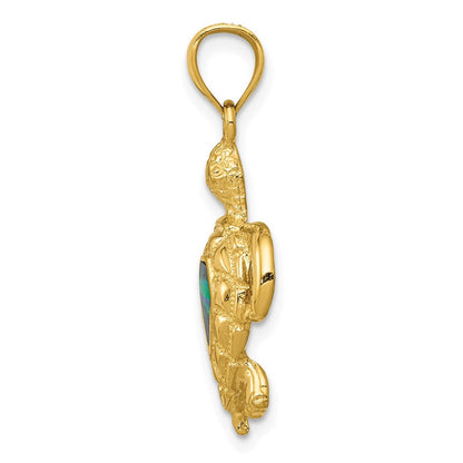 14K Gelbgold Polierter Schildkröten-Anhänger mit synthetischem blauem Opal