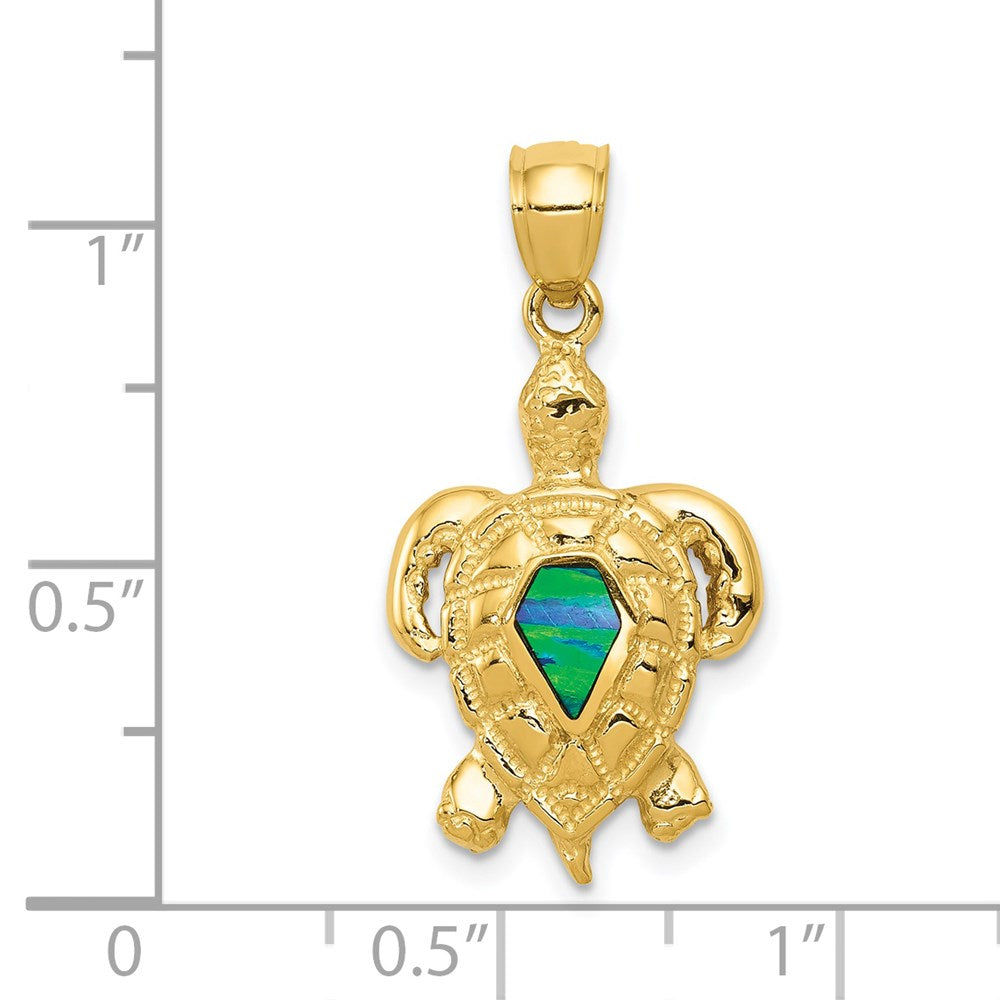 14K Gelbgold Polierter Synthetischer Blauer Opal Schildkröten-Anhänger