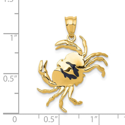 14K Gelbgold Anhänger Krabbe poliert mit blauem Emaille