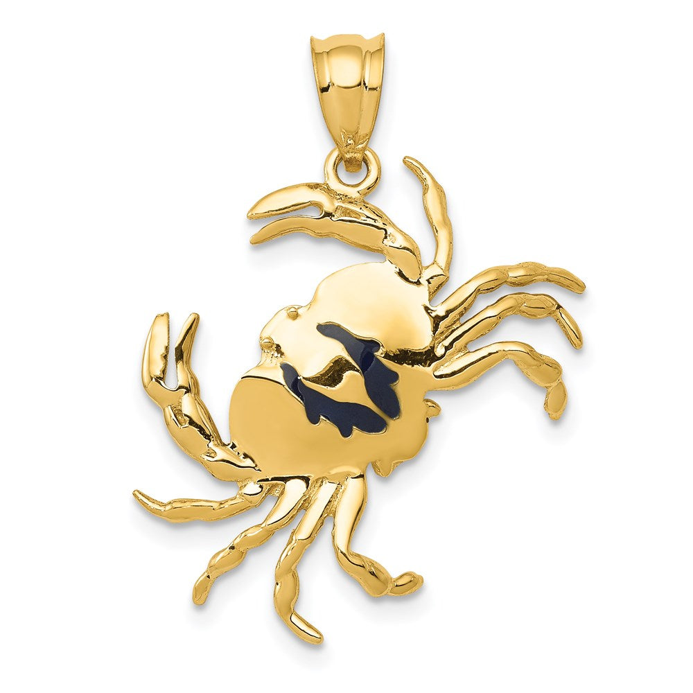 14K Gelbgold Anhänger Krabbe poliert mit blauem Emaille