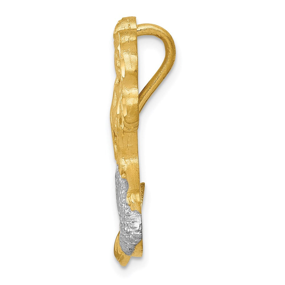 14K Gelb & Rhodium mit Weiß Satiniert Diamantiert Meerjungfrau Kette Anhänger