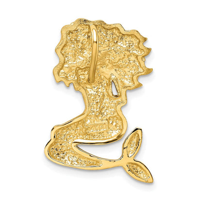 14K Gelb & Rhodium mit Weiß Satiniert Diamantiert Meerjungfrau Kette Anhänger