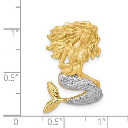 14K Gelb & Rhodium mit Weiß Satiniert Diamantiert Meerjungfrau Kette Anhänger