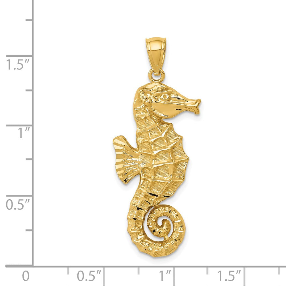 14K Gelbgold Diamantgeschliffener Polierter Seepferdchen-Anhänger